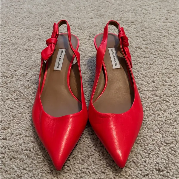 Tabitha Simmons Red Bow Accent Slingback Kitten Heel Size 9 - Image 2