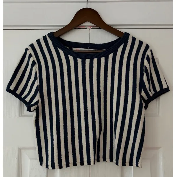 Free People Beach Ivory Combo Striped Knit Crop Top OB1585602 XL - Image 2