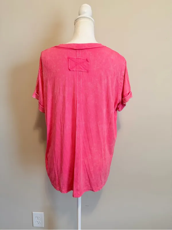 Zenana relaxed fit oversized ribbed short sleeve flowy top size s/m hot pink NIB - Image 6