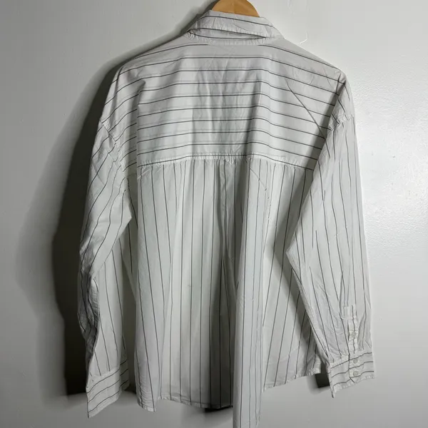 American Eagle Women's White Button Front Striped Shirt Large Oversized‎ Dressy - Image 2