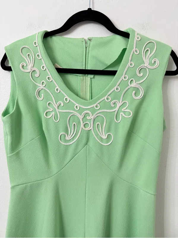 Vintage 1960s Sleeveless Mint Green Maxi Dress with Embroidered Scoop Neck - Image 2
