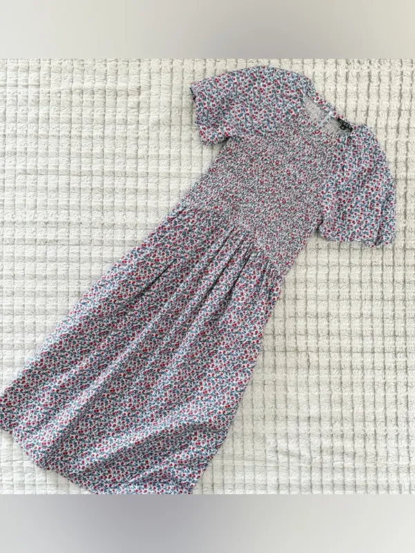 J. Crew Lavender Floral Puff-Sleeve Midi Dress - Image 4