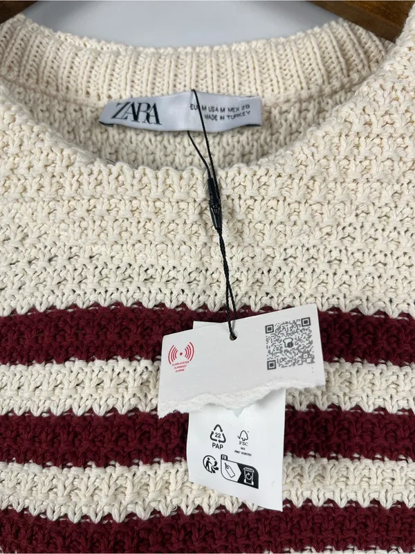 Zara Striped Sleeveless chunky knit Sweater cream/brown/gold NWT size medium - Image 5