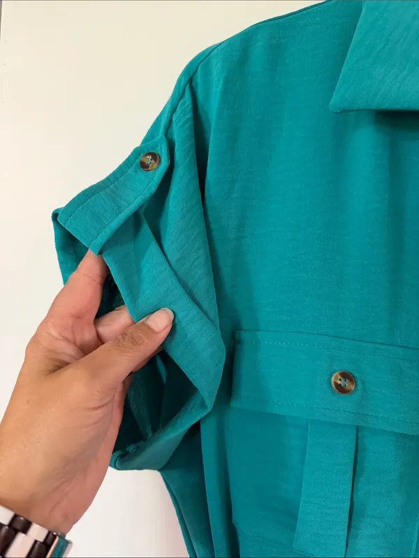 She + Sky Teal Button-Front Midi Shirt Dress with Tie Waist - Image 4