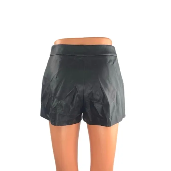 Express Women's Black Faux Leather Vegan Mid Rise Shortie Mini Shorts Size 00 - Image 3