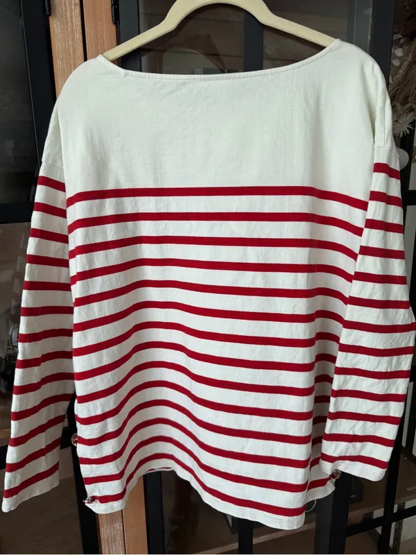 Sézane striped nautical sweater boatneck button longsleeve top correntine cotton - Image 5