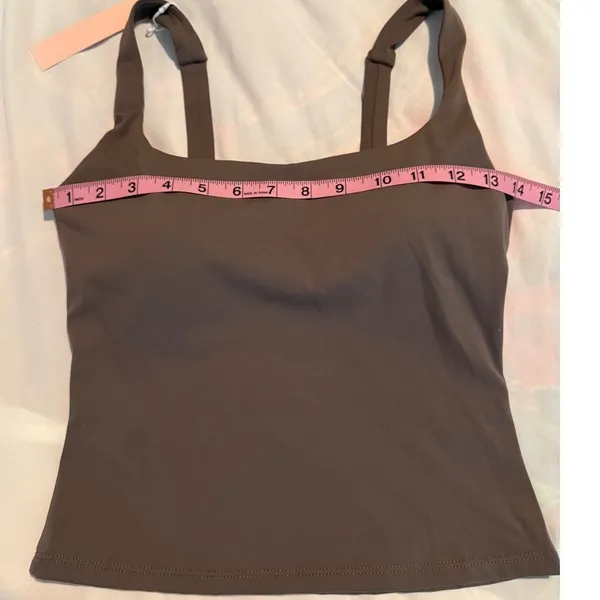 QINSEN Brown Square Neck Workout Tank Top Built-in Bra Athletic Cami XS - Image 6