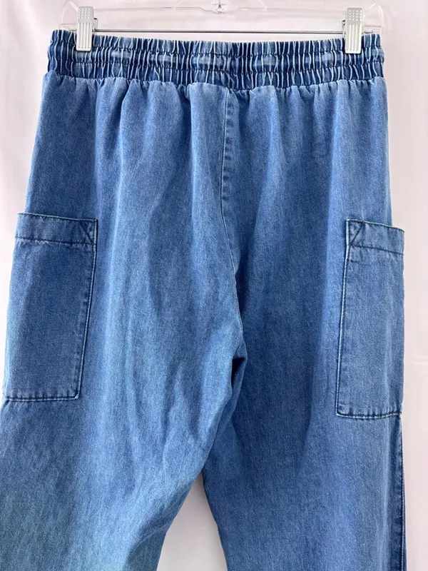 Indigo Rein Denim Joggers Size Large – Blue Elastic Waist Cargo Style - Image 6