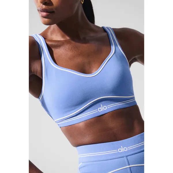 Alo Yoga Airbrush Heart Throb Bra Crystal Clear Blue/White M - Image 5