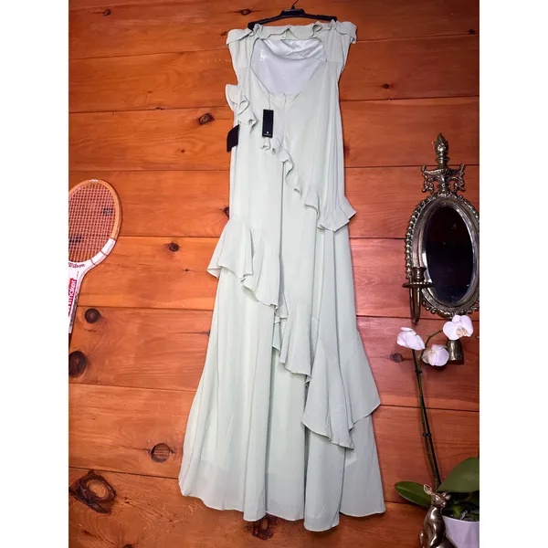 NWT Lulus Dramatic Allure Sage Green Ruffled Cutout Strapless Maxi Dress Sz XL - Image 5
