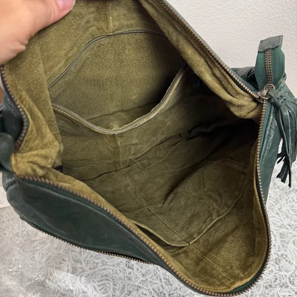 Pallie Bags Phin Forest Green Leather Hobo Slouchy Purse Twisted Strap Tassel - Image 8