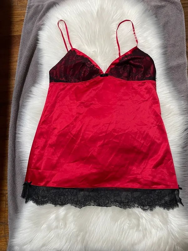 Victoria's Secret Cami Top Red w/ Black Lace - Image 2