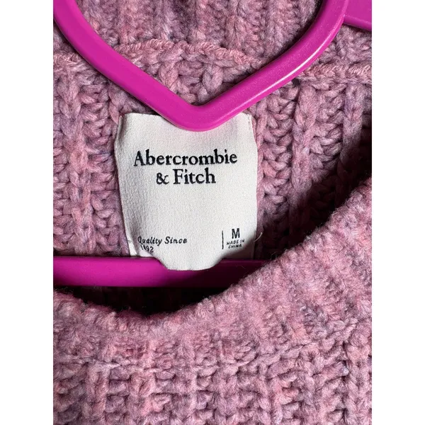 Abercrombie & Fitch Pink Chunky Knit Balloon Sleeve Sweater Medium Quiet Luxury - Image 5