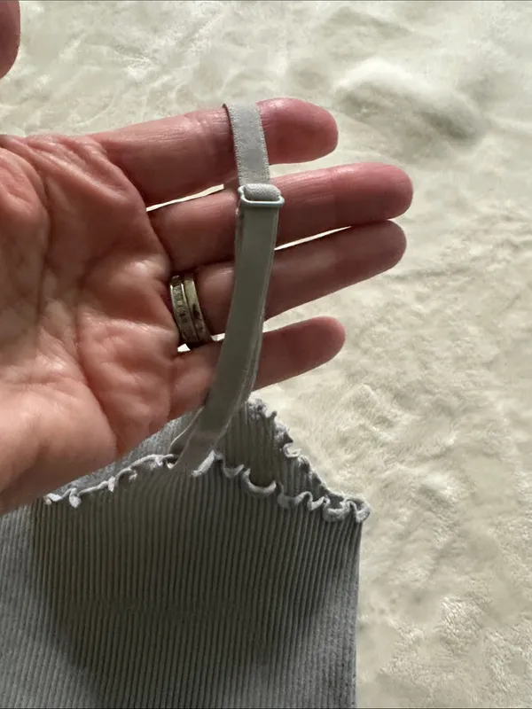 aerie Light Gray Ribbed Ruffle-Edge Cami - Image 3