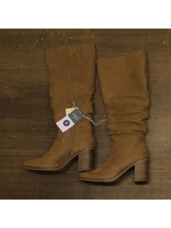 NWT Universal Thread Junie Ruched Block Heel Boots 94568670 Tan Brown 6M - Image 2