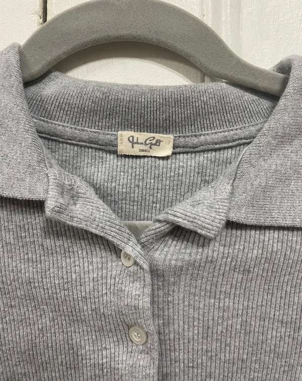 Brandy Melville Grey Polo Long Sleeve Top - Image 2