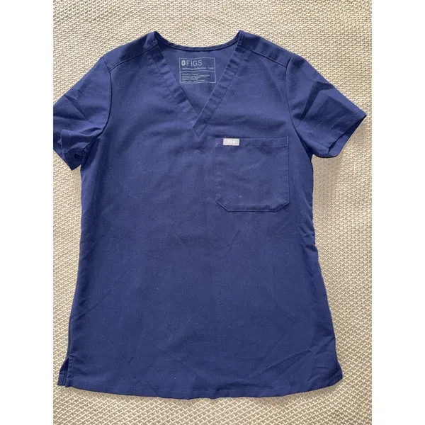 FIGS Women's Technical Collection Scrub Top Blue Short Sleeve V Neck Sz 2XS - Image 2