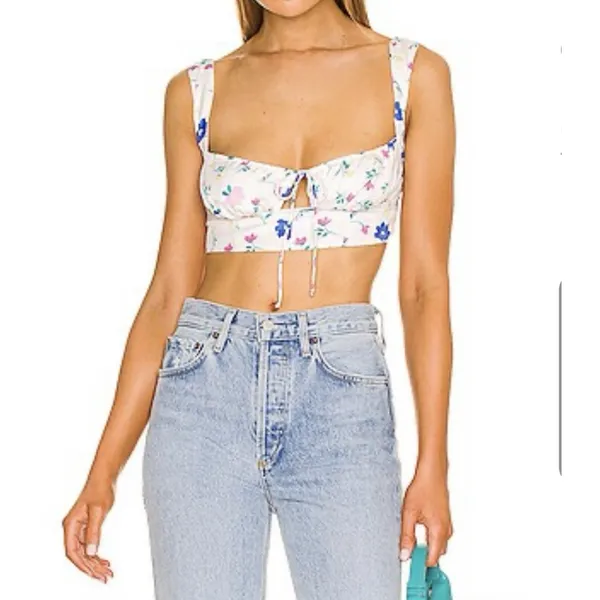 For Love And Lemons Farah Floral Bustier Crop Top White‎ Coquette Small - Image 9