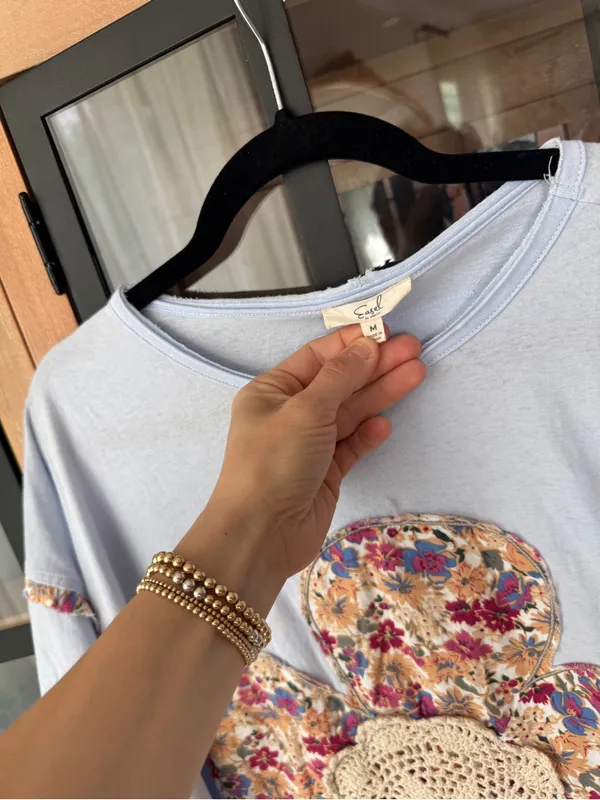 Easel Flower Patchwork Mineral crochet Top tee oversized boho embroidered cotton - Image 4