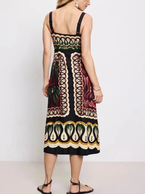 🌟 Farm Rio 🌟 Coconut Tree Flow Scarf Midi Dress Brown Multi Xxs - Image 3
