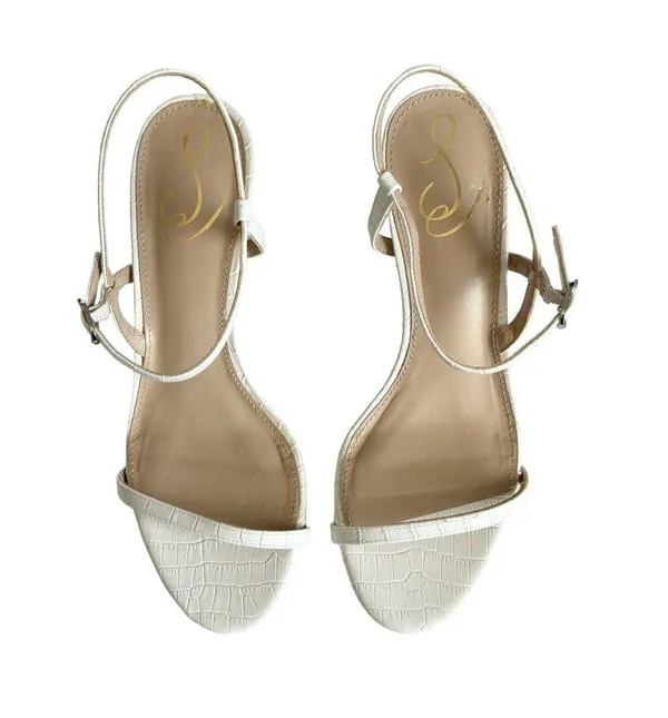 Sam Edelman Women’s Doran White Crocodile Strappy Stiletto Heel Sandals Size 8.5 - Image 2