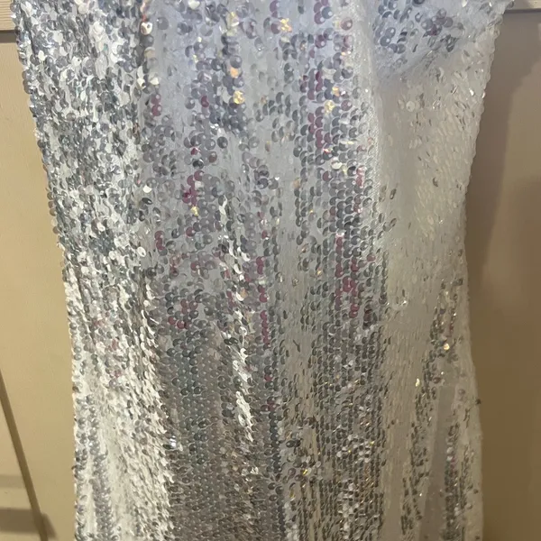 WAYF Silver Sequin straight Neck mini Dress - Image 5
