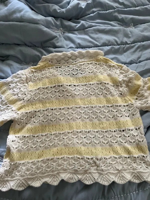 Altar'd State yellow and cream striped crochet cardigan - Image 4