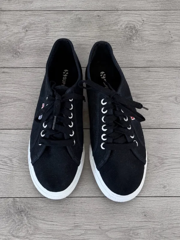 Superga 2790 Platform Canvas Sneakers Black White Size 9.5 - Image 2