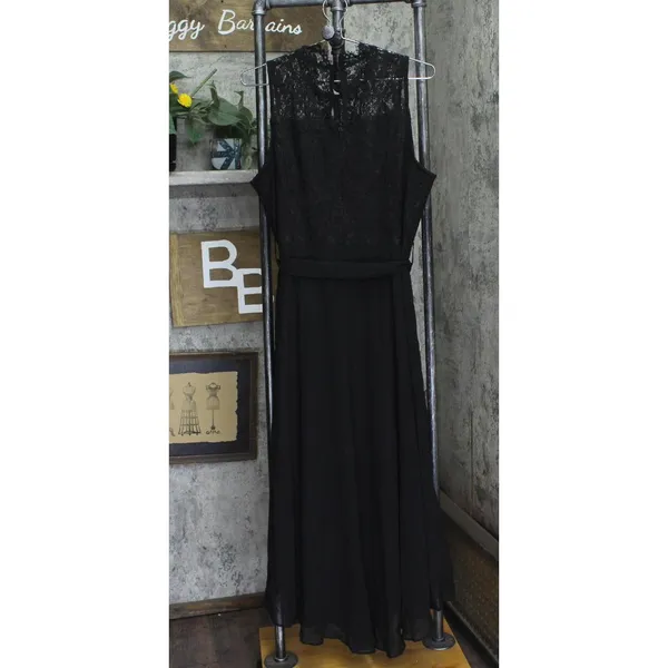 City Chic Womens Trendy Plus Size High-Low Keyhole Belted Lace Dress Black 18W - Image 2