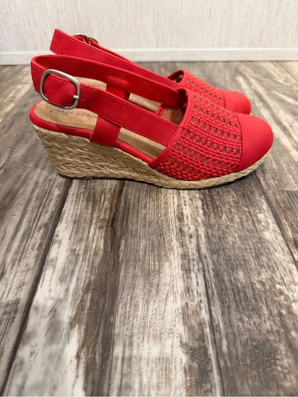 easy street Red Woven Espadrille Slingback Wedge Size 7 - Image 15
