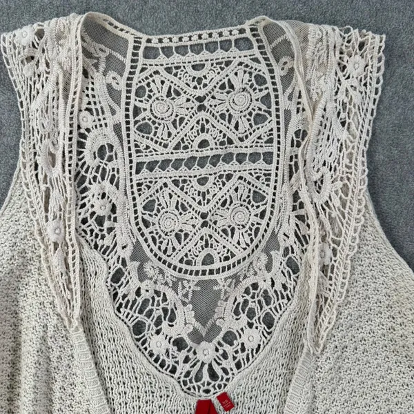 Red Camel Crochet Knit Sleeveless Open Top Women's X-Small Beige Boho Y2k - Image 5