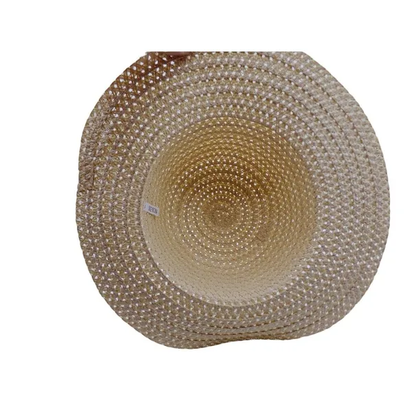 Tan Wide Floppy Brim Beach Garden Paper Straw Hat White Removable Bow Womens OSF - Image 3