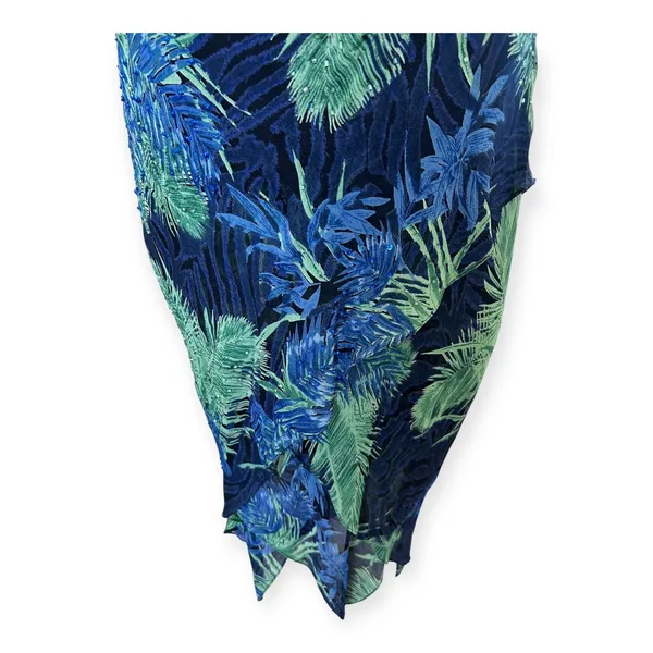 Vintage 90s Y2K Eva Blue Beaded Tropical Print Slip Dress S Fairycore Coquette - Image 4