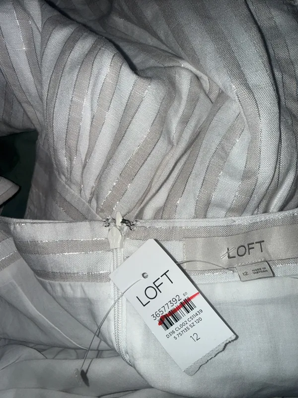 NWT LOFT Shimmer Striped Linen Blend Square Neck Midi Dress - Image 5