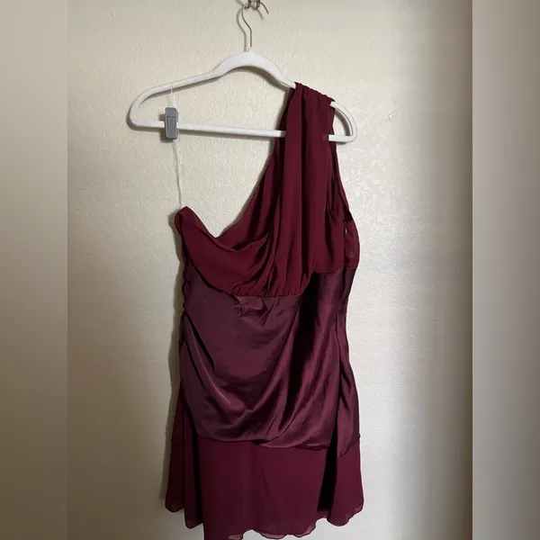 PEPPERMAYO Synergy Mini Dress Sz‎ 14 NEW Red Satin One Shoulder - Image 4