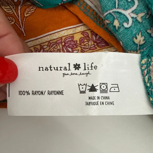 Natural Life Avery Midi Dress‎ Boho Floral Button Front Teal Orange Rayon XS/S - Image 7