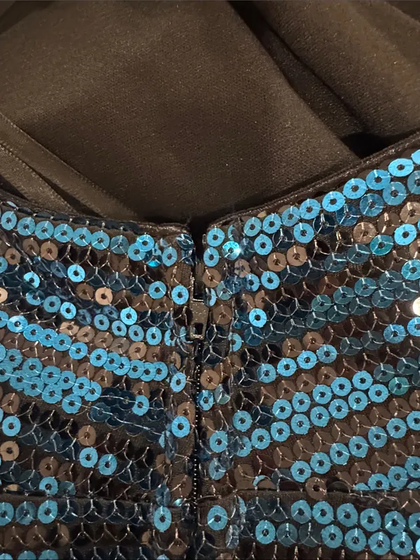 City Studio Teal Blue Sequined V-Neck Mini Dress - Image 8