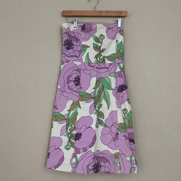 Ann Taylor Loft Strapless Purple And White Floral Midi Dress - Image 2