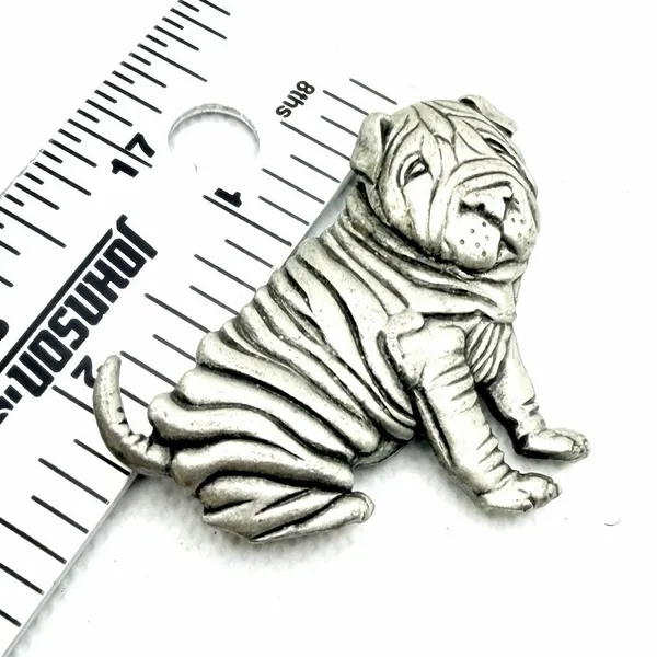 Vintage JJ Jonette Shar Pei Dog Brooch Pewter Tone Signed ©1985 - Image 6