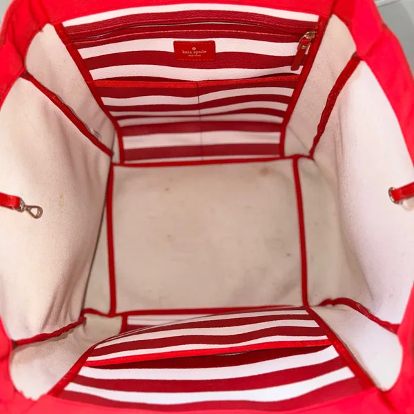 Kate Spade Kenneth Modern Tote Women XL‎ Red White Striped Nautical Shoulder Bag - Image 16