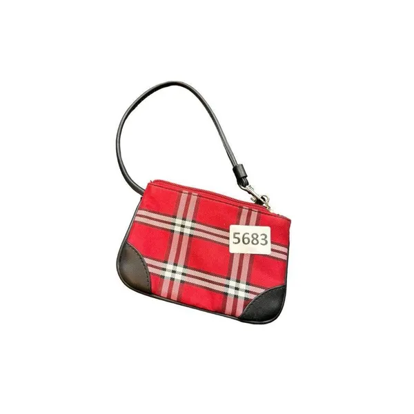 Liz Claiborne Red Plaid Wristlet With Leather Accents & Zipper Closure - Image 8