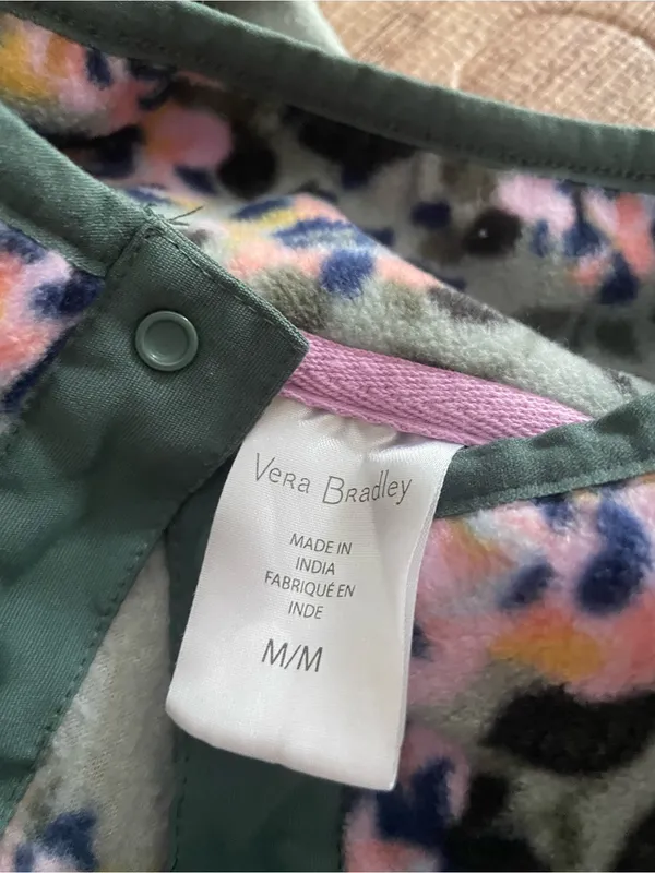 Vera Bradley Floral Fleece Pull Over with Snap Collar Size Medium - Image 4