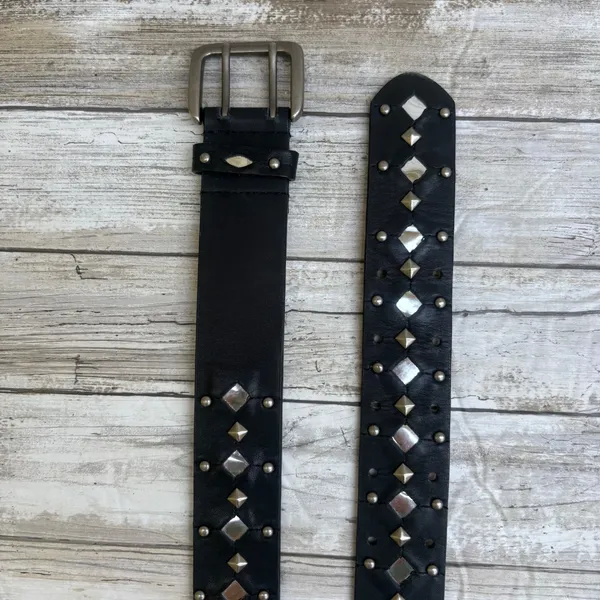 Apt 9 Studded Leather Belt M Black Diamond Mirrors Double Prong Y2K Grunge Punk - Image 3