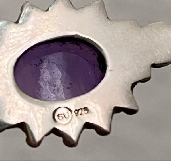 Vintage Handcrafted 925 Sterling Silver Amethyst Cabochon Pendant 18” Necklace - Image 12
