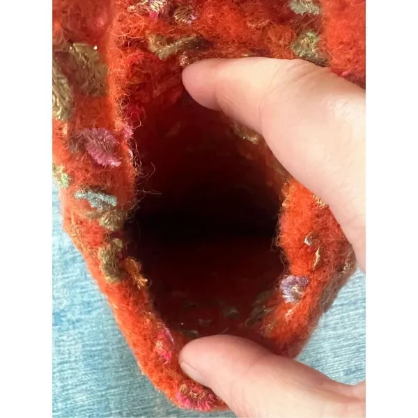 Handmade Orange Multi Color Knit Handbag Orange - Image 3
