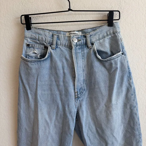 REFORMATION Stevie Ultra High Rise Straight Tahoe Raw Hem Denim Jeans Womens 26 - Image 4