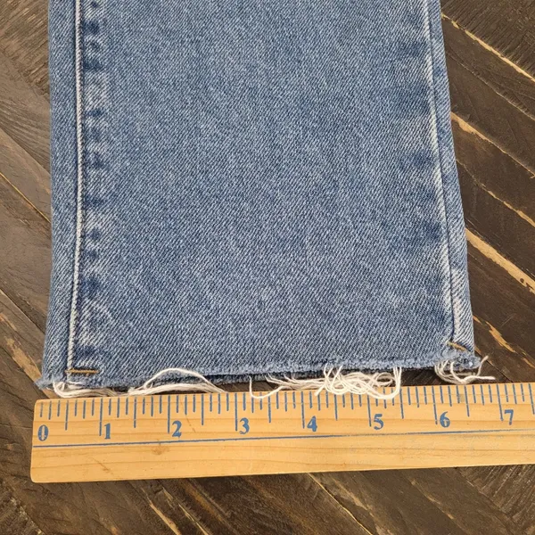 PacSun Women's High-Rise Straight Leg Raw Hem Jeans Blue Size 24 - Image 7
