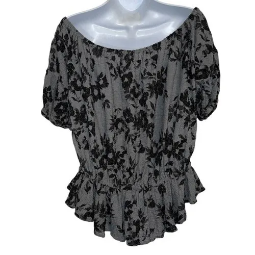FREE PEOPLE Black and Gray Floral Peplum Hem‎ Top Size Medium - Image 7