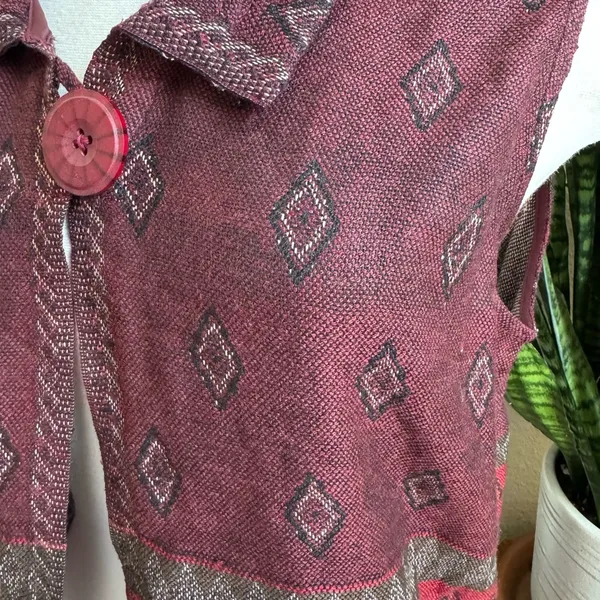 Boho Southwestern Sleeveless Cardigan Fringe Vest John‎ Mark Burgundy large - Image 10