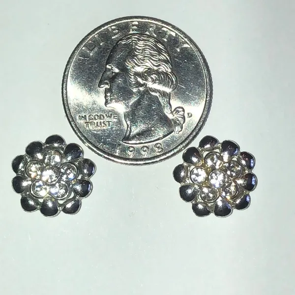 Elegant Silver Tone Rhinestone Flower Stud Earrings - Image 3